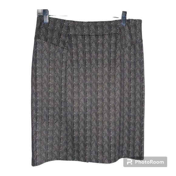Michael Kors Black White Herringbone Pencil Skirt 8 - Picture 1 of 9